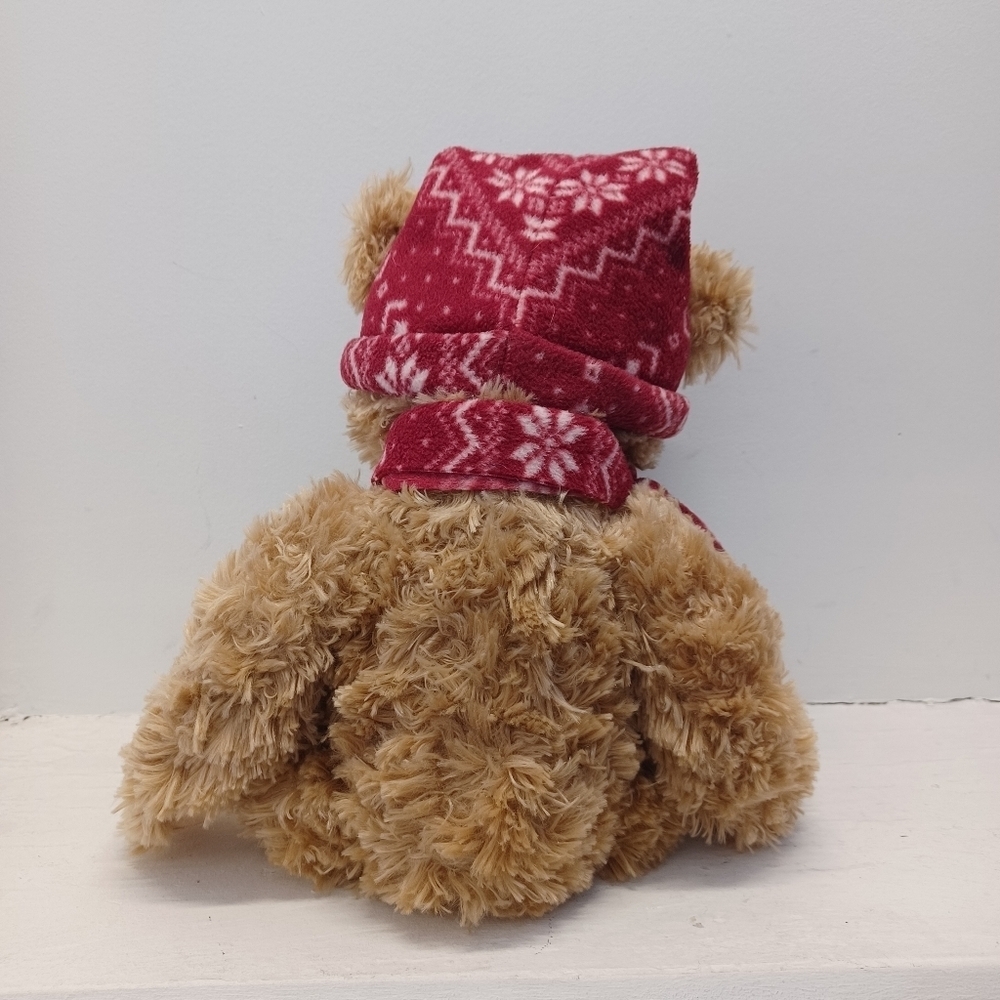 Russ Berrie Cranberry Brown Teddy Bear with Red Hat and Scarf Plush Stuffy - Picture 4 of 9